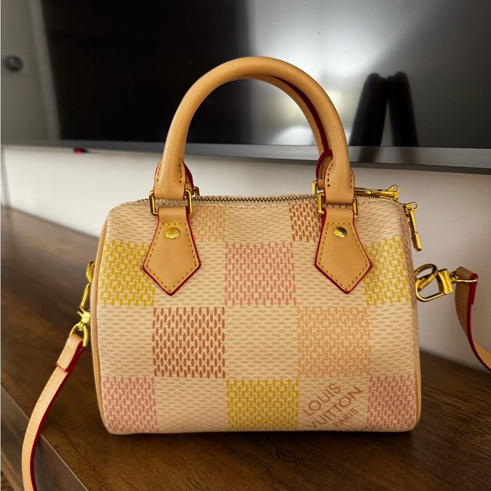 Luxury Cream and Pink Checkered Mini Bag
